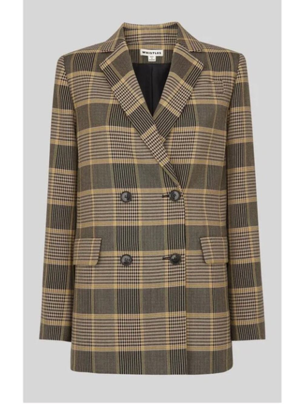 Whistles Double-Breasted Plaid Check Blazer in Brown Tan Yellow size large
